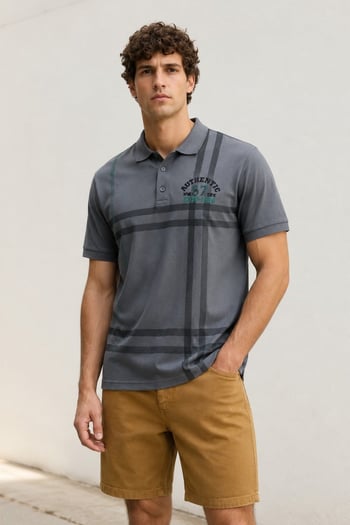 Füme Desenli Polo Yaka Erkek Tişört 5872