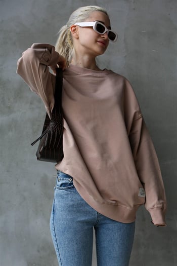 Pudra Basic Oversize Kadın Sweatshirt MG1686
