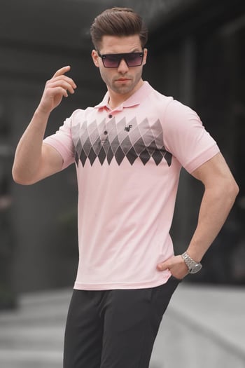 Pudra Desenli Polo Yaka Erkek Tişört 6106