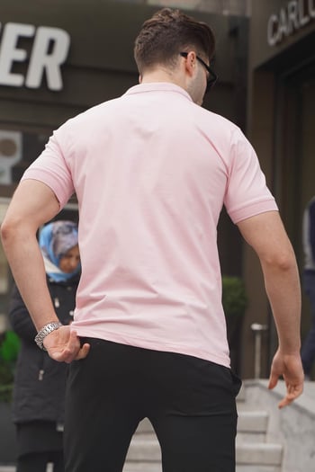 Pudra Desenli Polo Yaka Erkek Tişört 6106