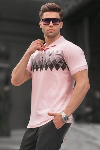 Pudra Desenli Polo Yaka Erkek Tişört 6106