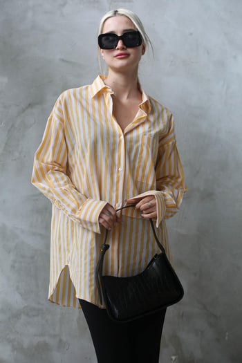 Sarı Çizgili Oversize Kadın Gömlek MG1688