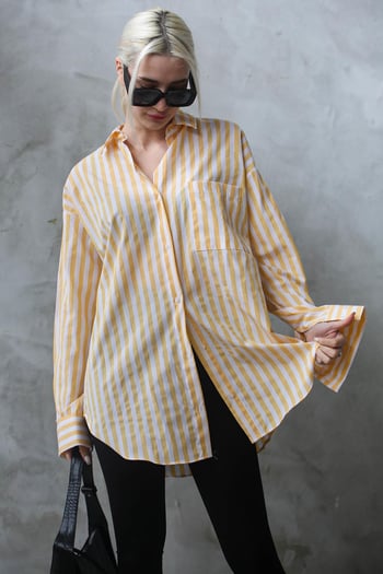 Sarı Çizgili Oversize Kadın Gömlek MG1688