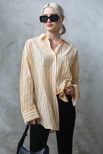 Sarı Çizgili Oversize Kadın Gömlek MG1688