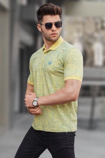 Sarı Desenli Polo Yaka Tişört 5876