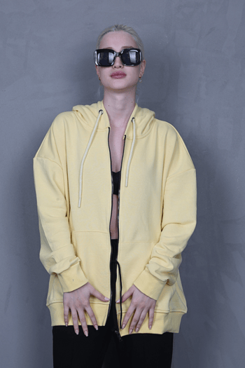 Sarı Kapüşonlu Basic Sweatshirt MG1900