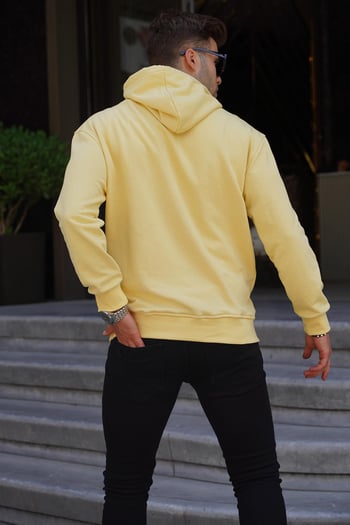 Sarı Kapüşonlu Nakışlı Erkek Sweatshirt 6145