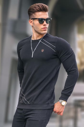 Siyah Basic Bisiklet Yaka Triko Kazak 5965