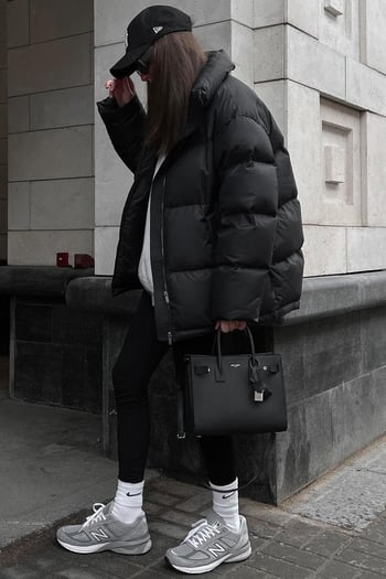 Black Basic Oversize Puffer Jacket MG1582