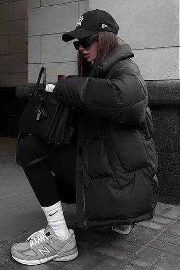 Black Basic Oversize Puffer Jacket MG1582