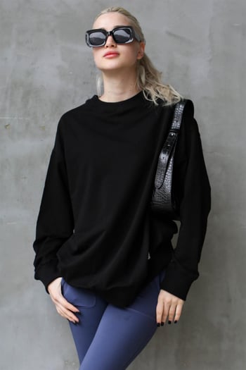 Siyah Basic Oversize Kadın Sweatshirt MG1686