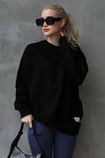 Siyah Basic Oversize Kadın Sweatshirt MG1686
