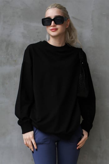 Siyah Basic Oversize Kadın Sweatshirt MG1686