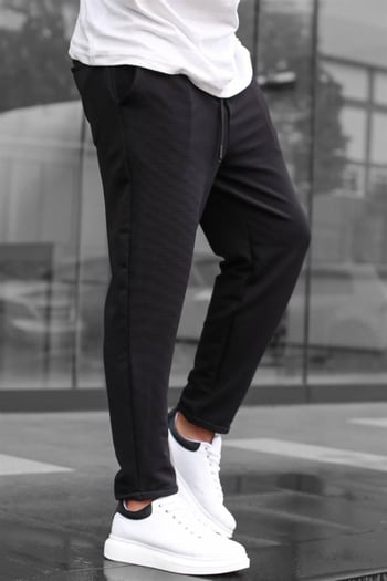 Siyah Basic Waffle Kumaş Erkek Pantolon 6509