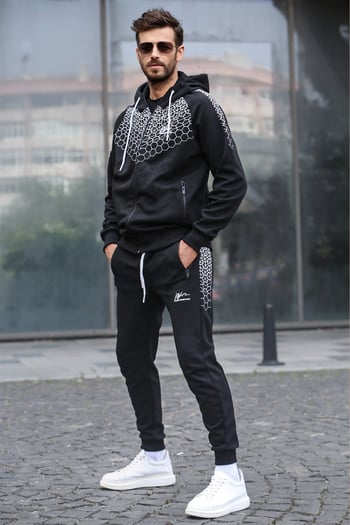 Black Printed Hoodie Tracksuit 5906