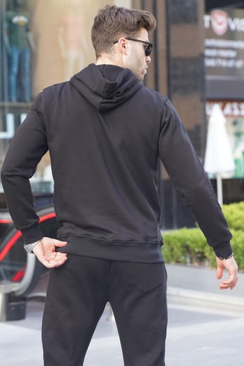 Siyah Baskılı Kapüşonlu Sweatshirt 6149