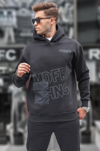 Siyah Baskılı Kapüşonlu Sweatshirt 6148