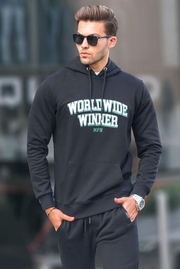 Siyah Baskılı Kapüşonlu Sweatshirt 6149