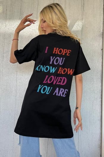 Women Printed Oversize Black T-Shirt