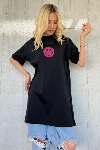 Women Printed Oversize Black T-Shirt