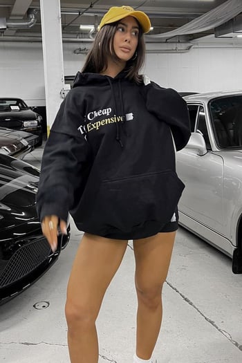 Black Printed Oversize Hoodie Sweatshirt MG1573