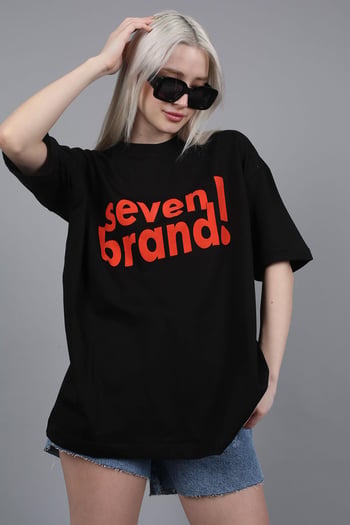 Women Printed Oversize Black T-Shirt MG1489