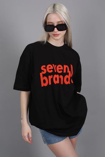 Women Printed Oversize Black T-Shirt MG1489