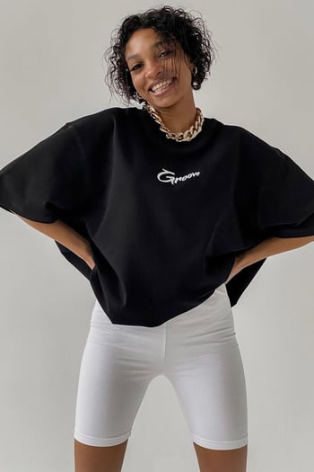 Siyah Baskılı Oversize Tişört MG1491