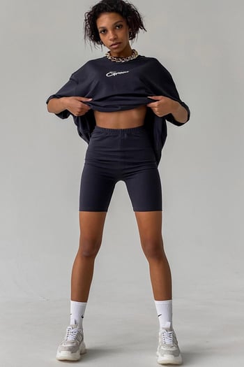 Siyah Baskılı Oversize Tişört MG1491