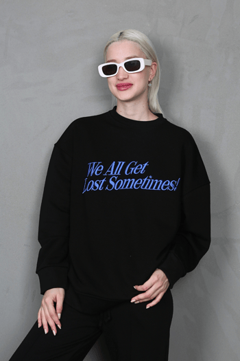 Siyah Baskılı Sweatshirt MG1901