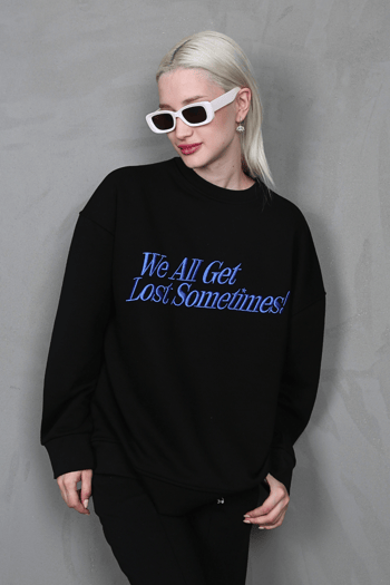 Siyah Baskılı Sweatshirt MG1901
