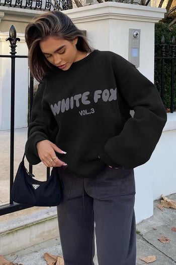 Siyah Bisiklet Yaka Baskılı Sweatshirt MG1904