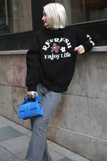 Black Crewneck Printed Sweatshirt MG1572