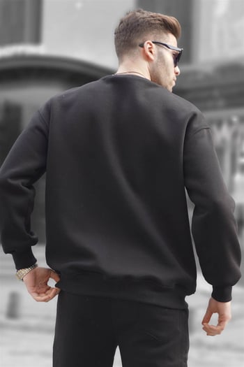 Black Basic Crewneck Raised Oversize Sweatshirt 6048