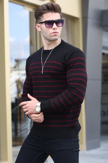 Black Striped Knitwear Sweater 5992
