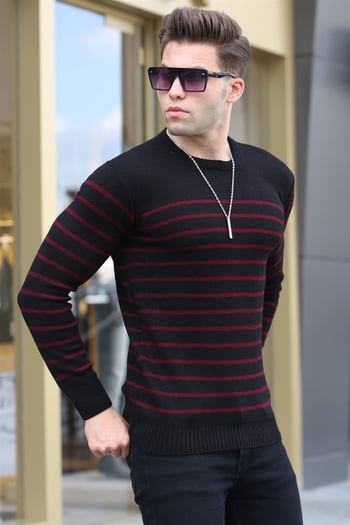 Black Striped Knitwear Sweater 5992