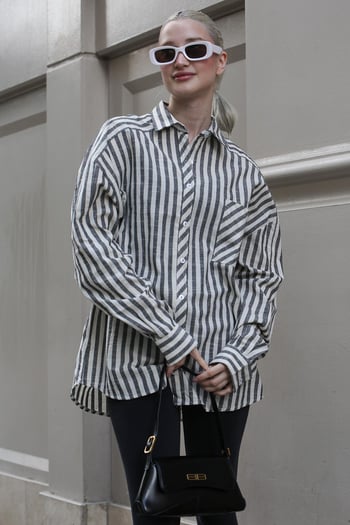 Siyah Çizgili Oversize Kadın Gömlek MG1729
