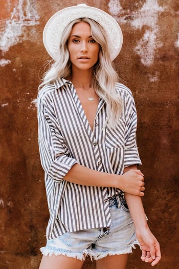 Siyah Çizgili Oversize Kadın Gömlek MG1729