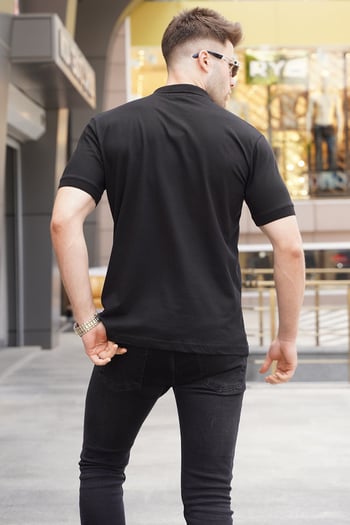 Siyah Desenli Erkek Polo Yaka Tişört 5871