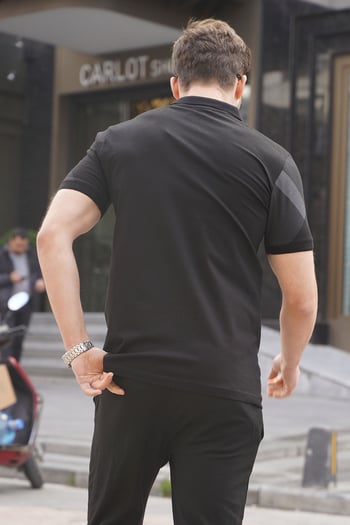 Siyah Desenli Polo Yaka Erkek Tişört 6081