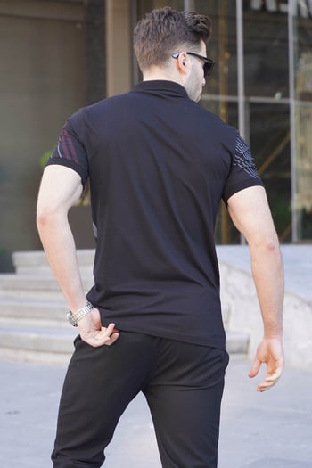 Siyah Desenli Polo Yaka Erkek Tişört 6079