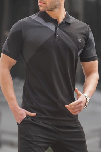 Siyah Desenli Polo Yaka Erkek Tişört 6081