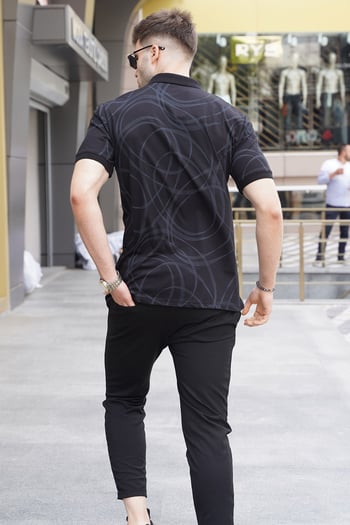 Men Designed Black Polo T-Shirt 5873