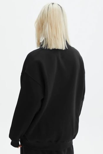Siyah Fermuar Detaylı Oversize Sweatshirt MG1933