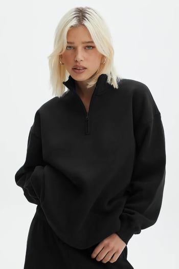 Siyah Fermuar Detaylı Oversize Sweatshirt MG1933