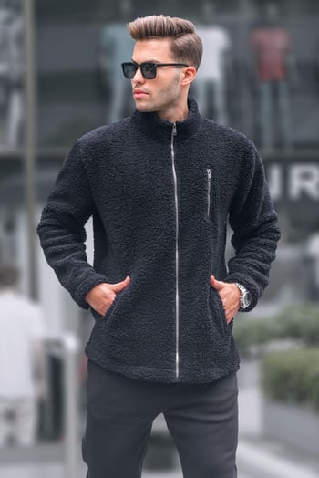 Siyah Fermuarlı Peluş Sweatshirt 6152