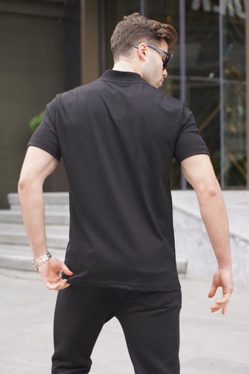 Siyah Hakim Yaka Erkek Tişört 6067