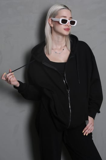 Siyah Kapüşonlu Basic Sweatshirt MG1900