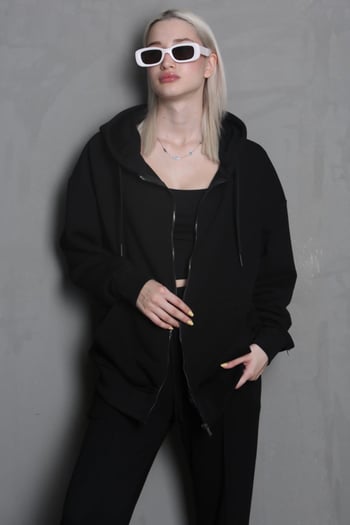 Siyah Kapüşonlu Basic Sweatshirt MG1900