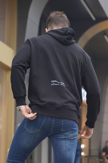 Siyah Kapüşonlu Erkek Sweatshirt 6038